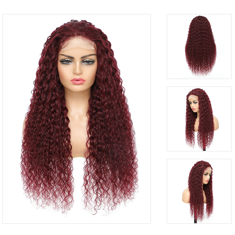 Kemy Hair Custom 99j Burgundy Kinky Curly Human Hair 4x4 Lace Closure wigs