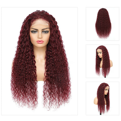 Kemy Hair Custom 99j Burgundy Kinky Curly Human Hair 4x4 Lace Closure wigs