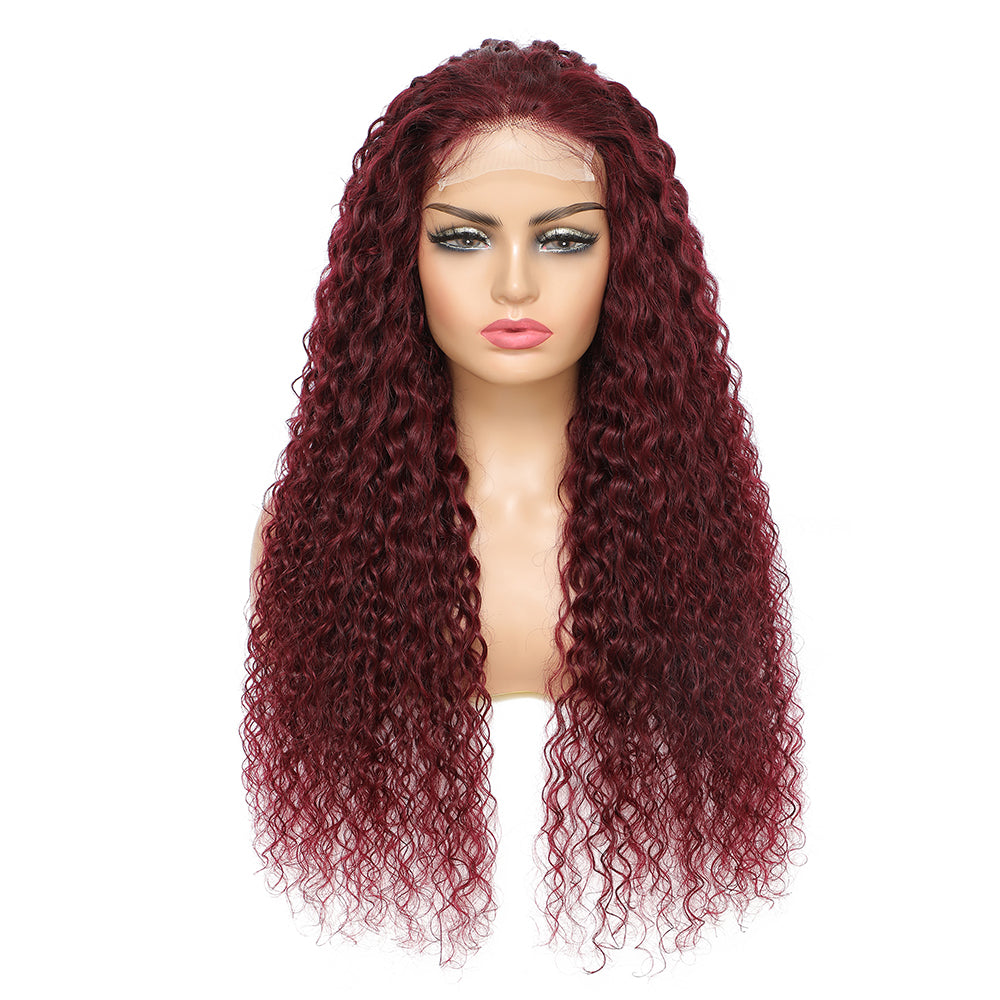 Kemy Hair Custom 99j Burgundy Kinky Curly Human Hair 4x4 Lace Closure wigs