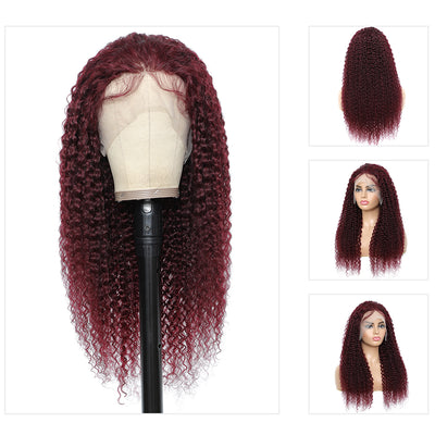 Kemy Hair Custom 99j Burgundy Kinky Curly Human Hair 13x4 Lace Frontal Wig