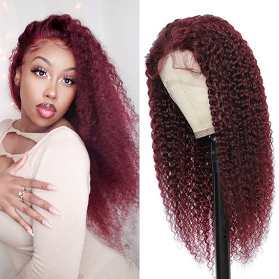 Kemy Hair Custom 99j Burgundy Kinky Curly Human Hair 13x4 Lace Frontal Wig