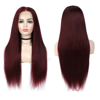 Kemy Hair Custom 99j Burgundy Straight Human Hair 13X4 Lace Front wigs