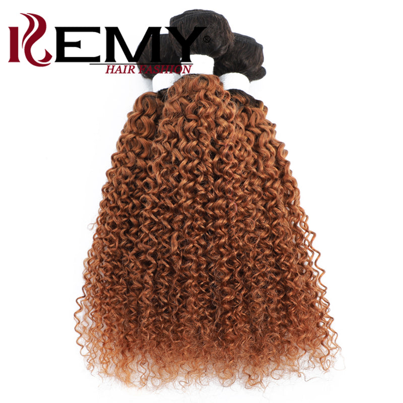 Kemy Hair Ombre Brown Kinky Curly Human Hair Bundles 3PCS
