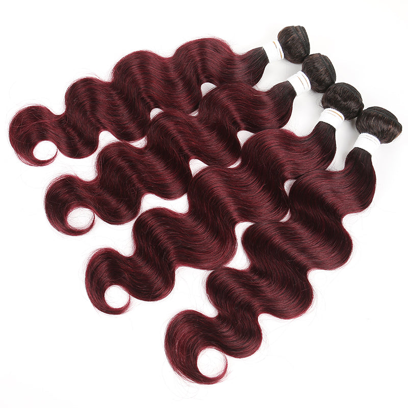 Ombre 99J Body Wave Four Human Hair Bundles 8''-26'' (3948183650374)