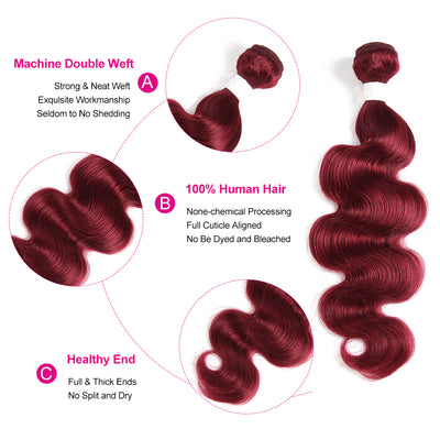 Kemy Hair Burgundy Red Body Wave One Human Hair Bundle