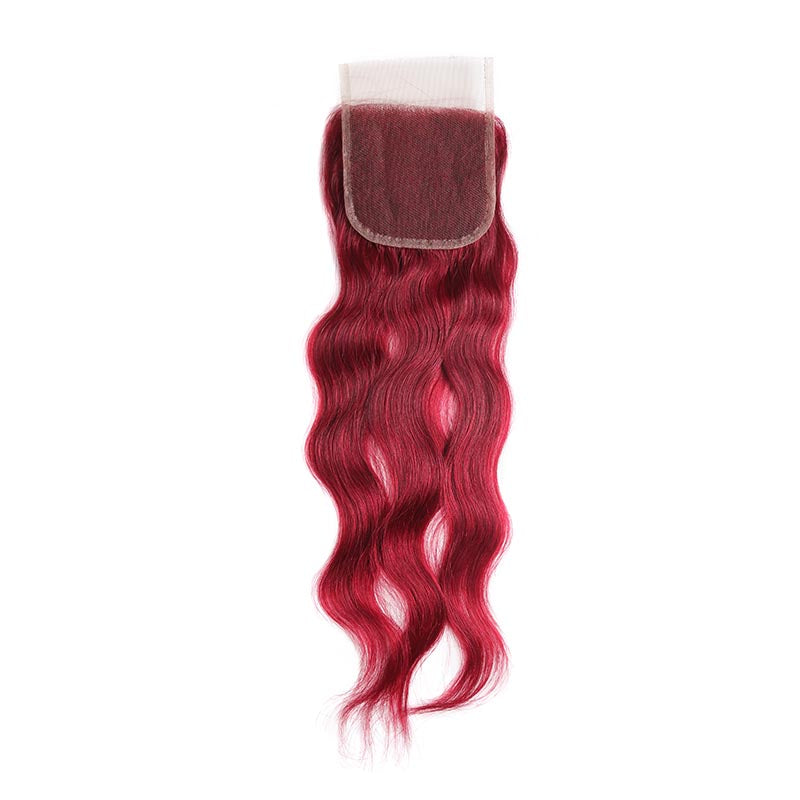 Natural Wavy Burgundy Red 4×4 Free/Middle Part Human Hair Lace Closure (8''-20'') (3966434508870)