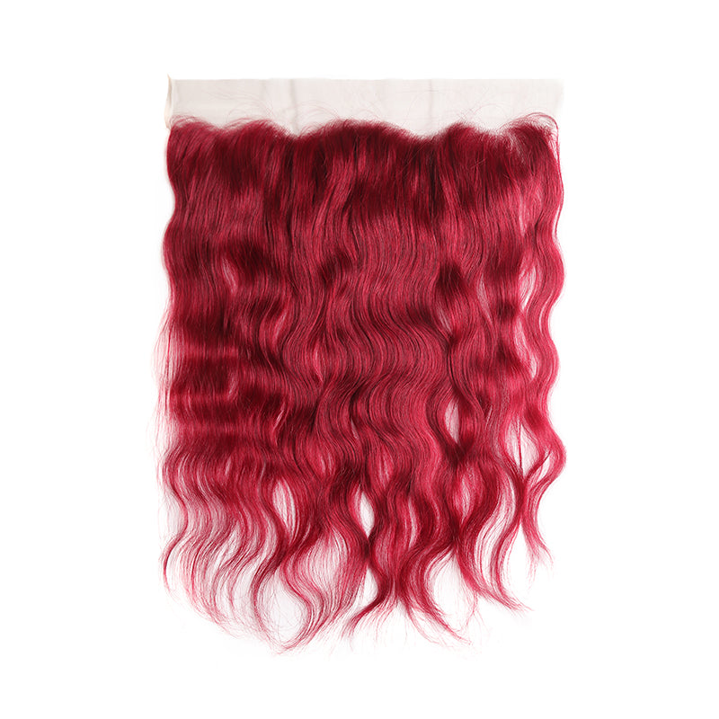 Natural Wavy Burgundy Red 4×13 Free/Middle Part Human Hair Lace Frontal (8''-20'') (3966441259078)