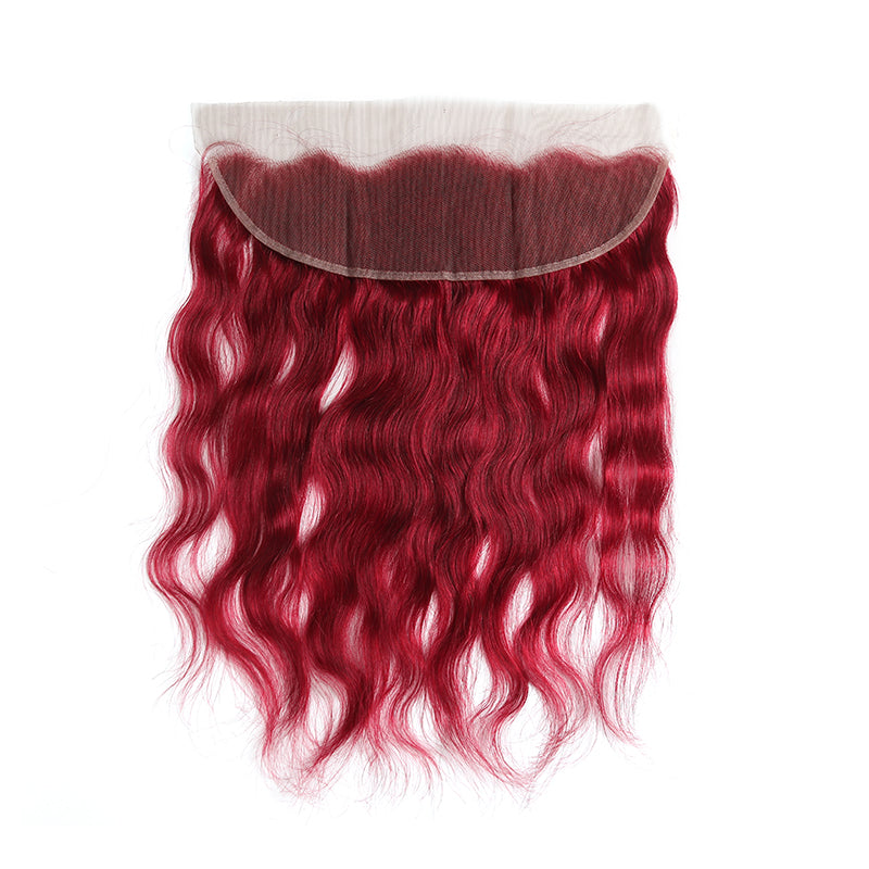 Natural Wavy Burgundy Red 4×13 Free/Middle Part Human Hair Lace Frontal (8''-20'') (3966441259078)