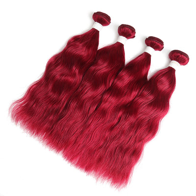 Natural Wavy Burgundy Red 4 Human Hair Bundles (8''-26'') (3966427922502)