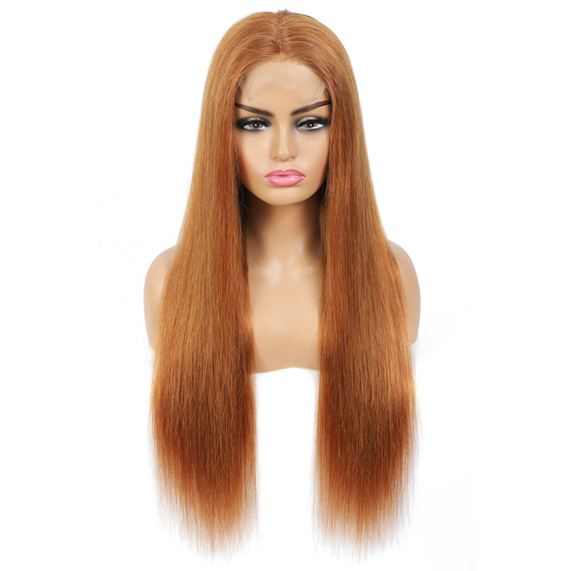 Kemy Hair Custom Brown Straight Human Hair 4X4 Lace Closure Wigs