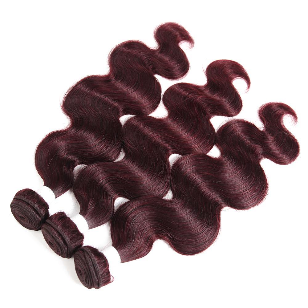Colored 100% Maroon Red Human Hair Weave BODY 3 Hair Bundles 8-26 inch (99J) (2908502098020)