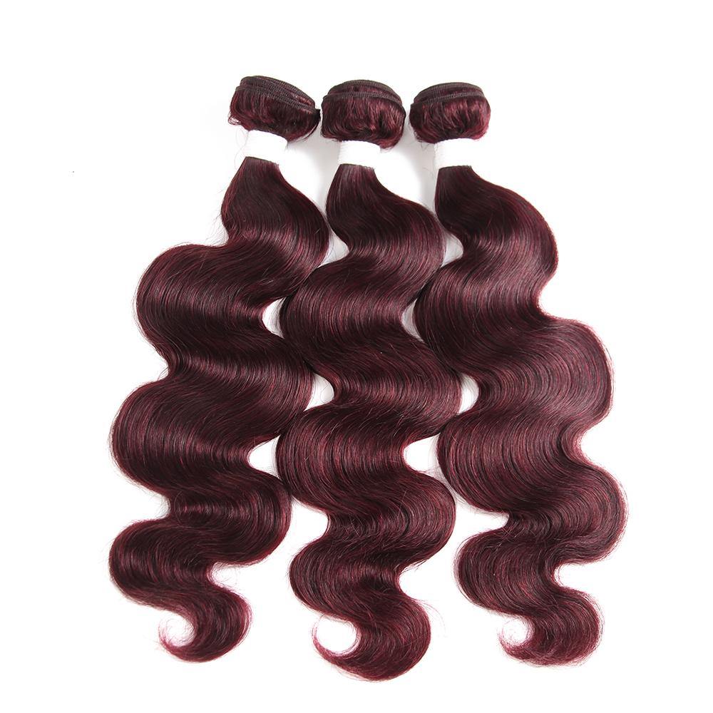 Colored 100% Maroon Red Human Hair Weave BODY 3 Hair Bundles 8-26 inch (99J) (2908502098020)