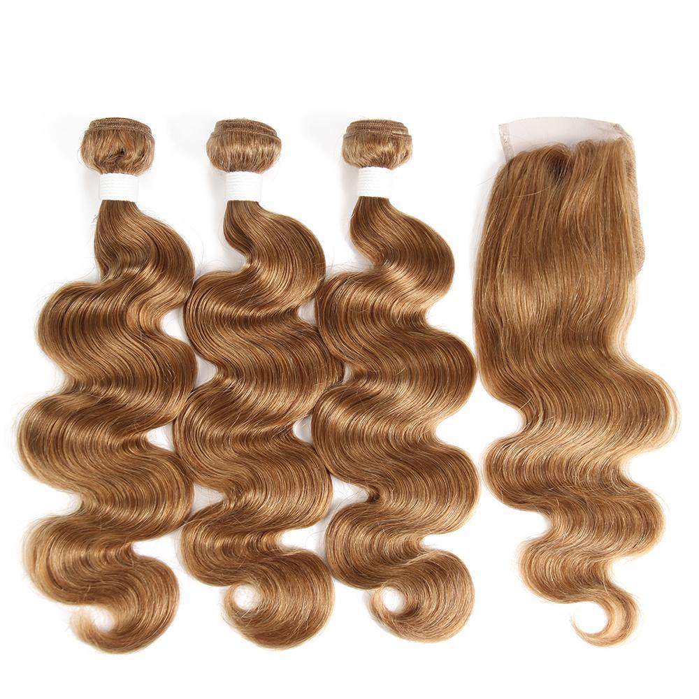 Kemy Hair Body Wave Honey Blonde Human Hair Three Bundles with Lace Closure