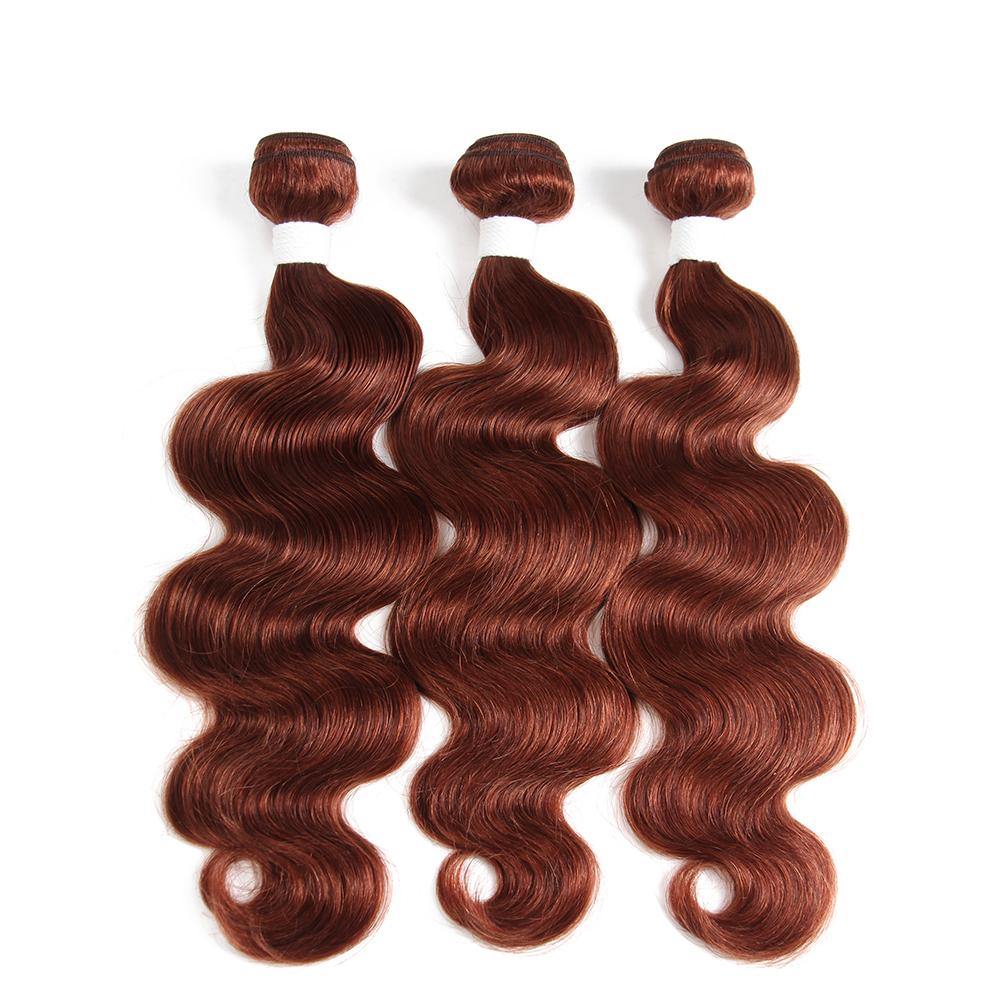 Kemy Hair Auburn Brown Body Wave Three Human Hair Bundles