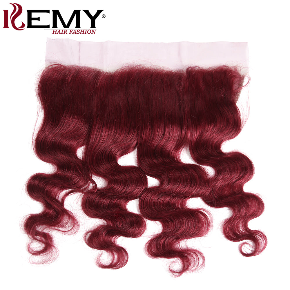 Burgundy Red Body Wave Human Hair 3 Bundles With Lace Frontal