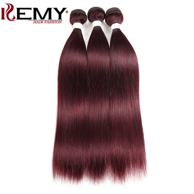Kemy Hair 99J burgundy Straight Remy Human Hair Bundles 3 PCS