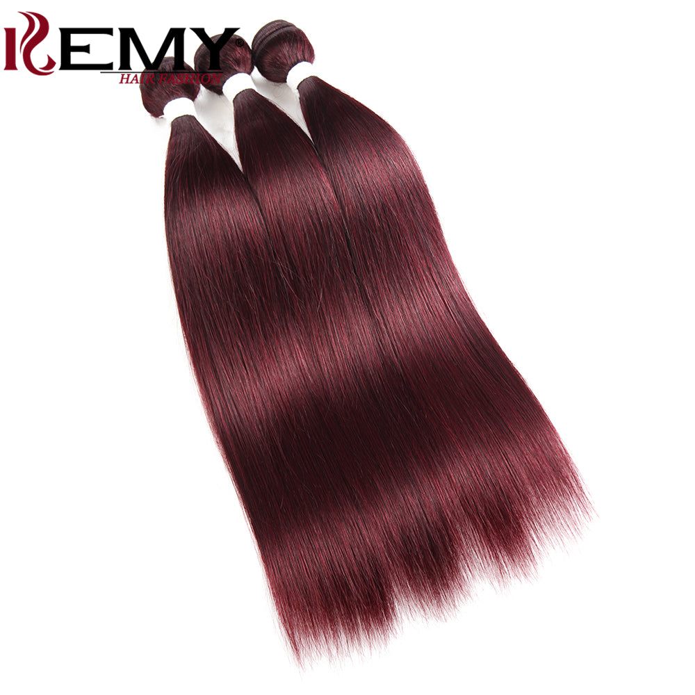 Kemy Hair 99J burgundy Straight Remy Human Hair Bundles 3 PCS