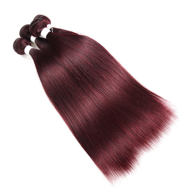 Kemy Hair 99j RedWine Brazilian Straight Human Hair 3 Bundles With Closure 4x4