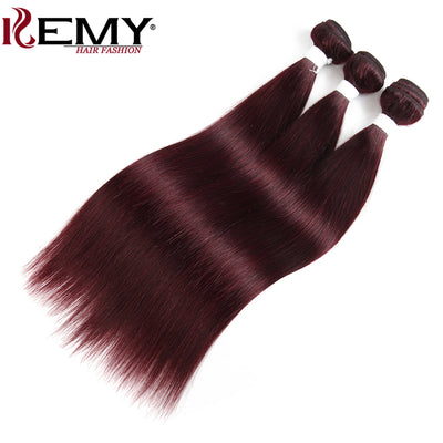 Kemy Hair 99J burgundy Red Straight Human Hair Weave Bundle 1 PC