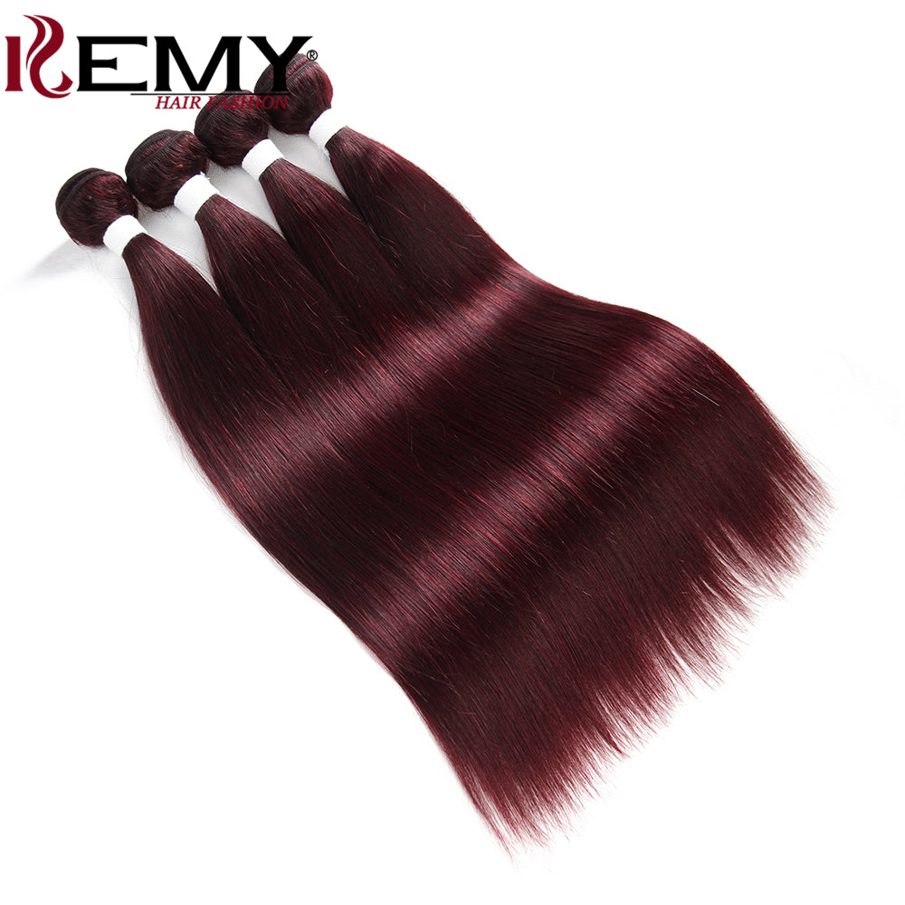 Kemy Hair 99J burgundy Red Straight Human Hair Weave Bundle 1 PC