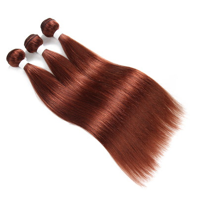 Straight Auburn Brown Colored Remy Human Hair Bundles 3 PCS