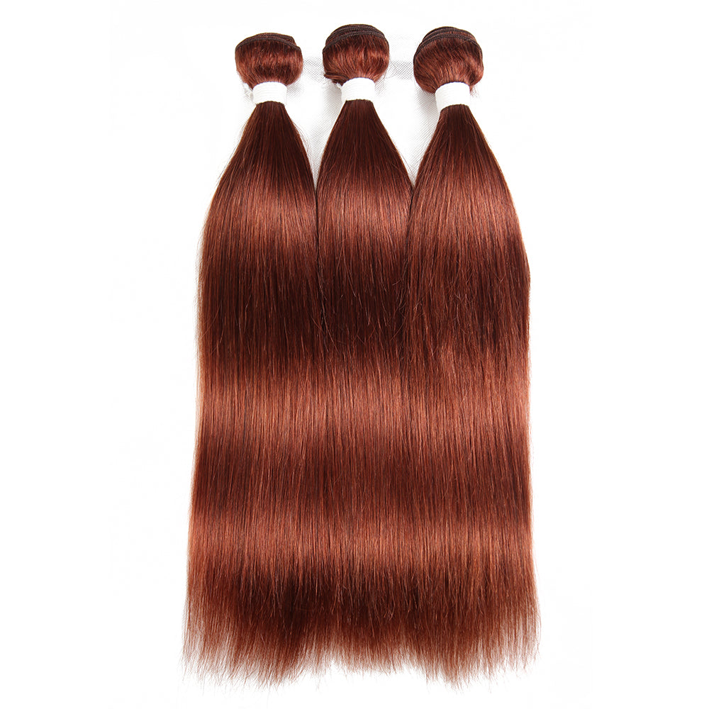 Straight Auburn Brown Colored Remy Human Hair Bundles 3 PCS