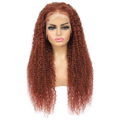 Auburn Brown 33 Colored Kinky Curly Human Hair 13X4 Lace Front Wigs
