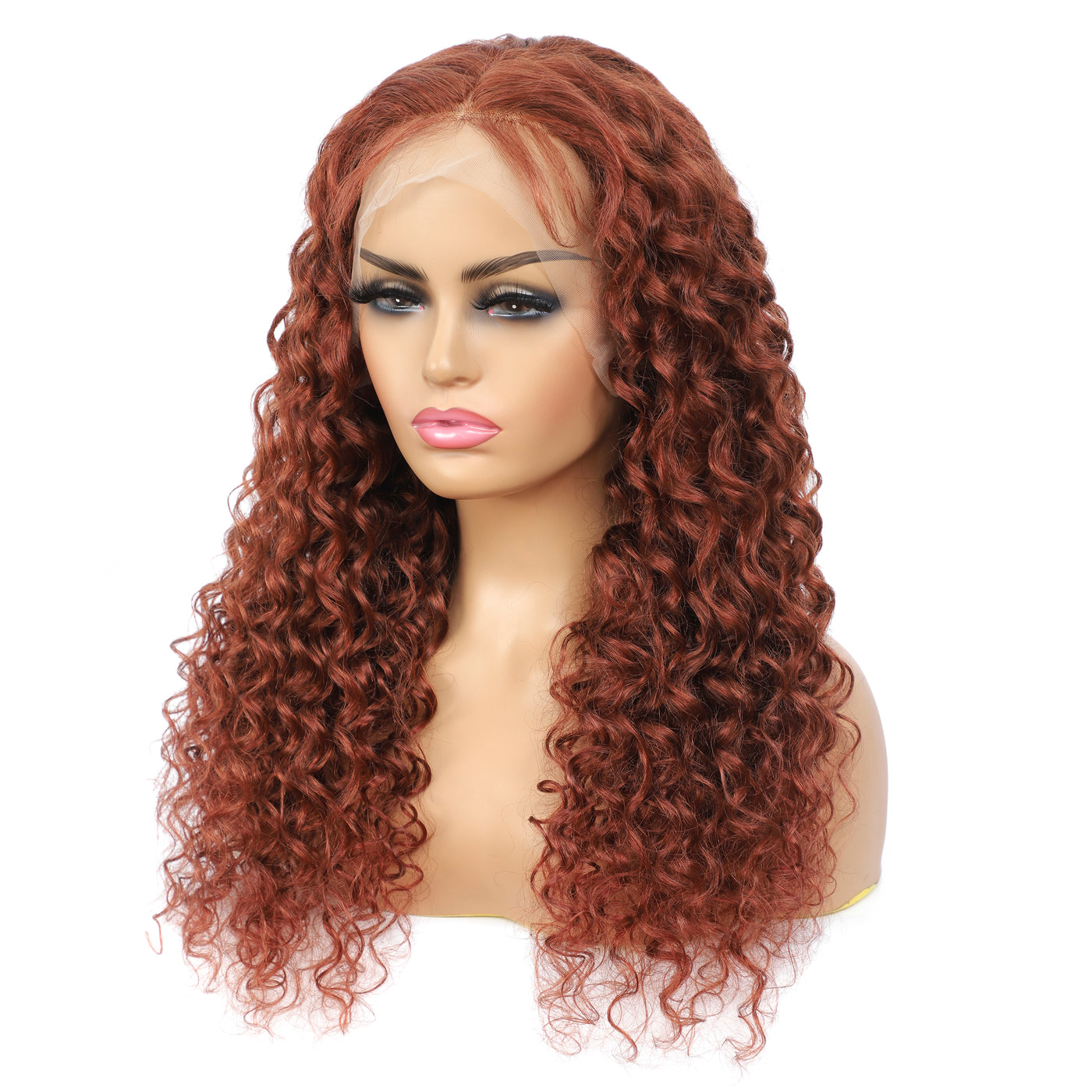 Auburn Brown 33 Colored Deep Wave Human Hair 13X4 Lace Front Wigs