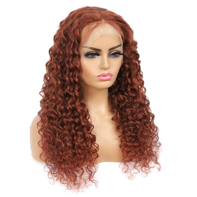 Auburn Brown 33 Colored Deep Wave Human Hair 13X4 Lace Front Wigs