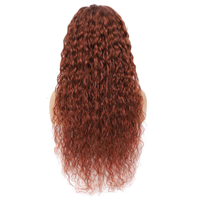 Auburn Brown 33 Colored Water Wave Human Hair 13X4 Lace Front Wigs