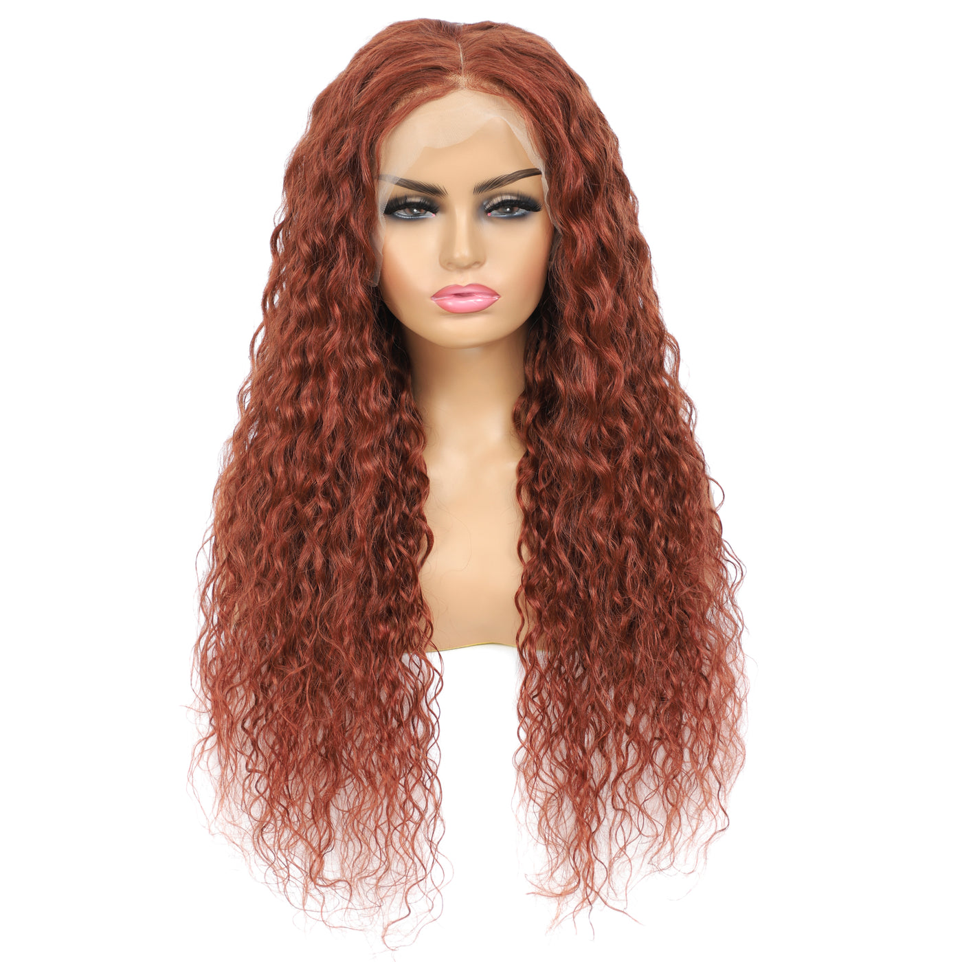 Auburn Brown 33 Colored Water Wave Human Hair 13X4 Lace Front Wigs