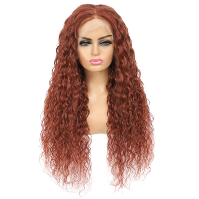 Auburn Brown 33 Colored Water Wave Human Hair 13X4 Lace Front Wigs