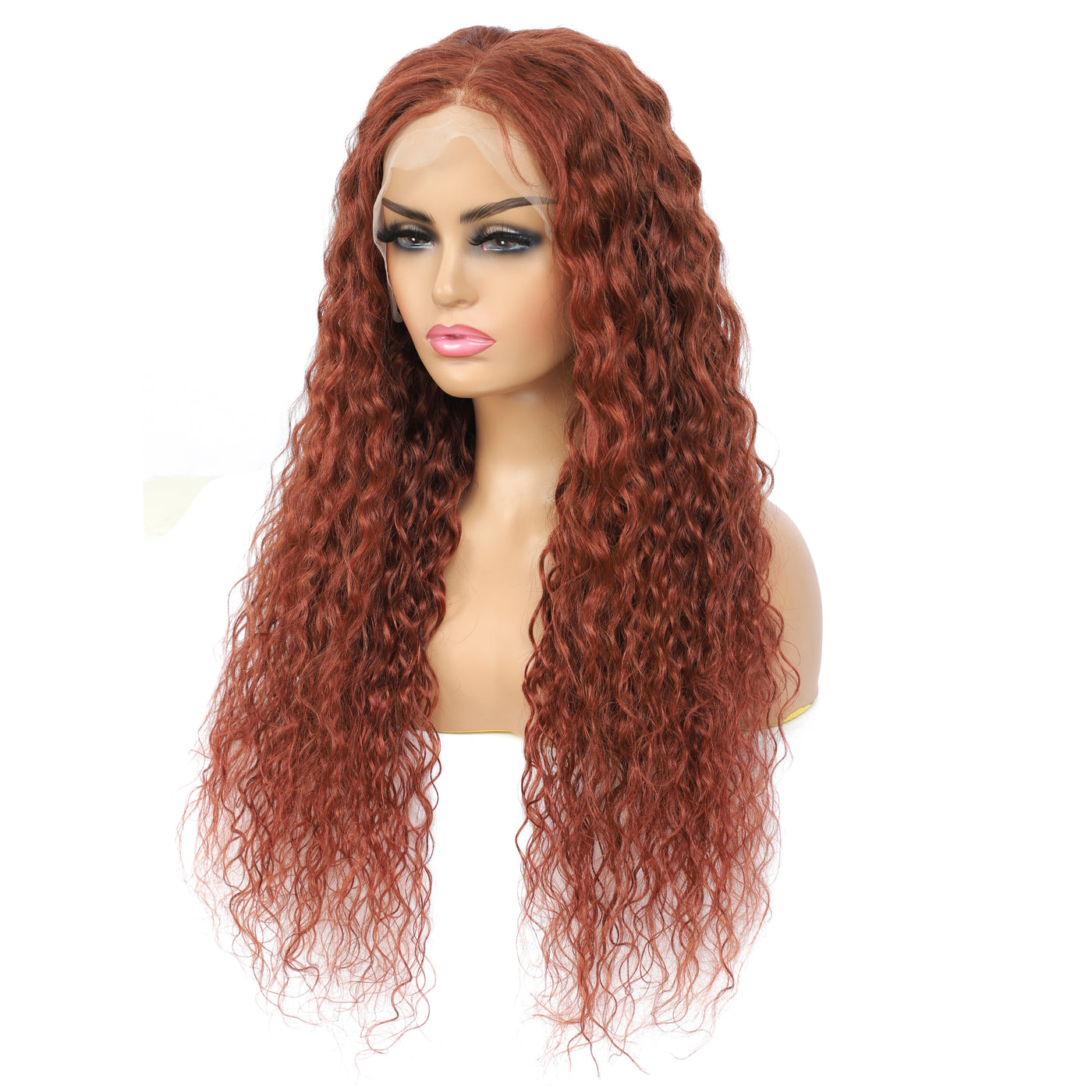 Auburn Brown 33 Colored Water Wave Human Hair 13X4 Lace Front Wigs