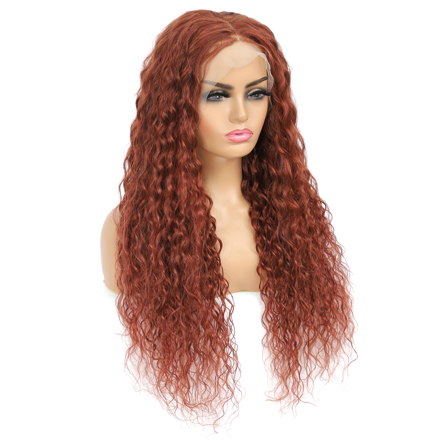 Auburn Brown 33 Colored Water Wave Human Hair 13X4 Lace Front Wigs
