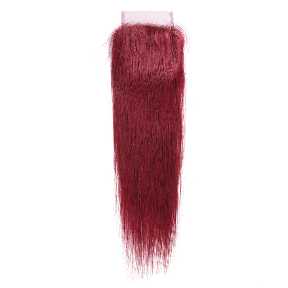 Straight Colored Human Hair Free/Middle Part 4×4 Lace Closure (Burgundy) (3926488285254)