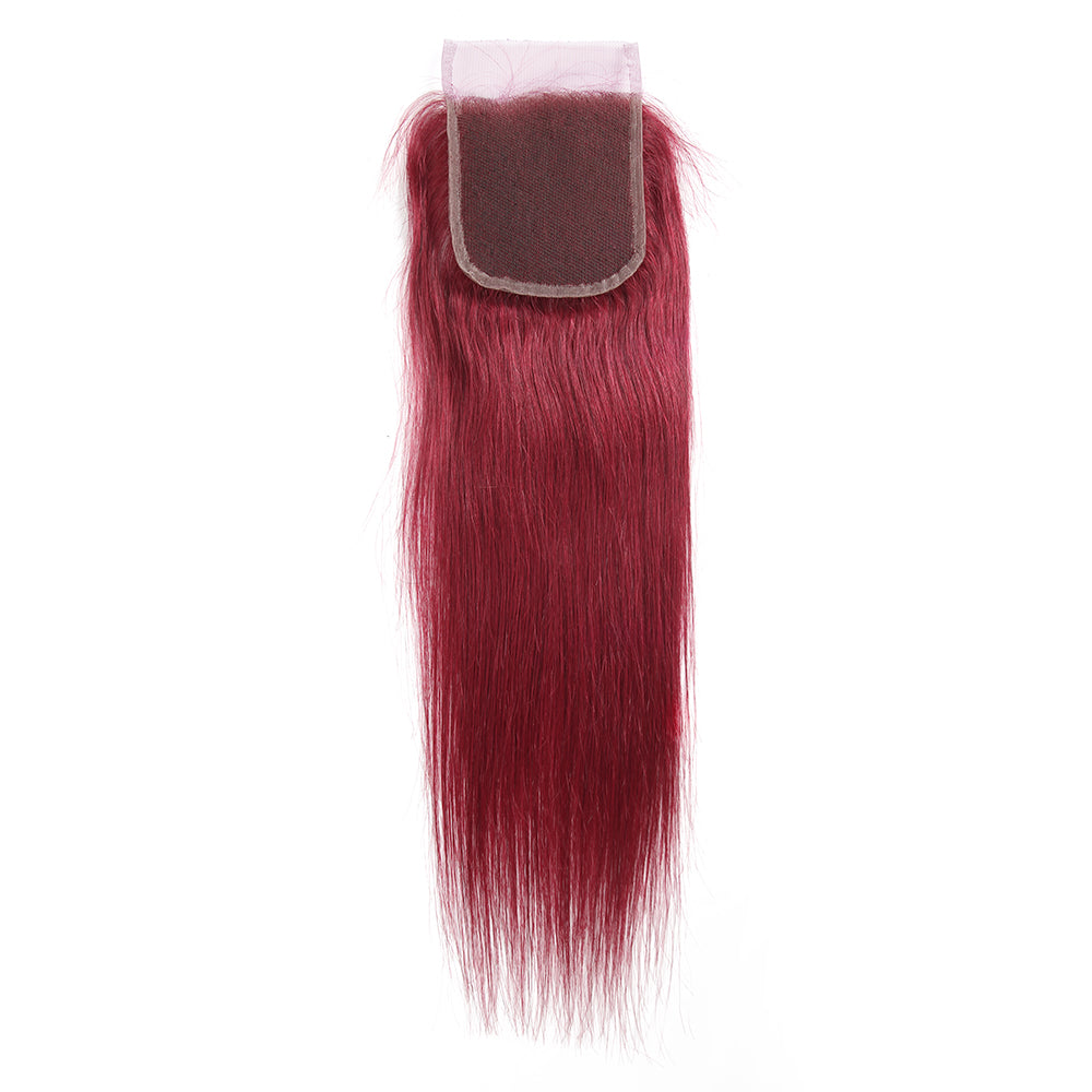 Straight Colored Human Hair Free/Middle Part 4×4 Lace Closure (Burgundy) (3926488285254)