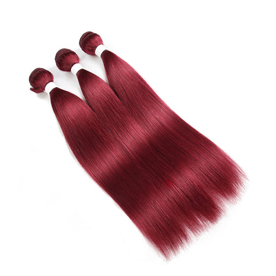 Kemy Hair Burgundy Red Brazilian Straight Human Hair 3Bundles with 4×4 Lace Closure