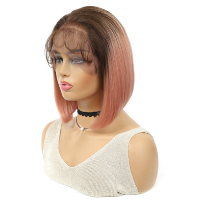 $69.99 Super Flash Sale Ombre Pink  Short Bob Lace Front Human Hair Wig 8inch