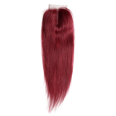 Straight Colored Human Hair Free/Middle Part 4×4 Lace Closure (Burgundy) (3926488285254)