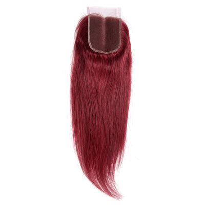 Straight Colored Human Hair Free/Middle Part 4×4 Lace Closure (Burgundy) (3926488285254)