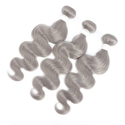 Kemy Hair Body Wave Silver Gray Remy Three Human Hair Bundles 10''-26''