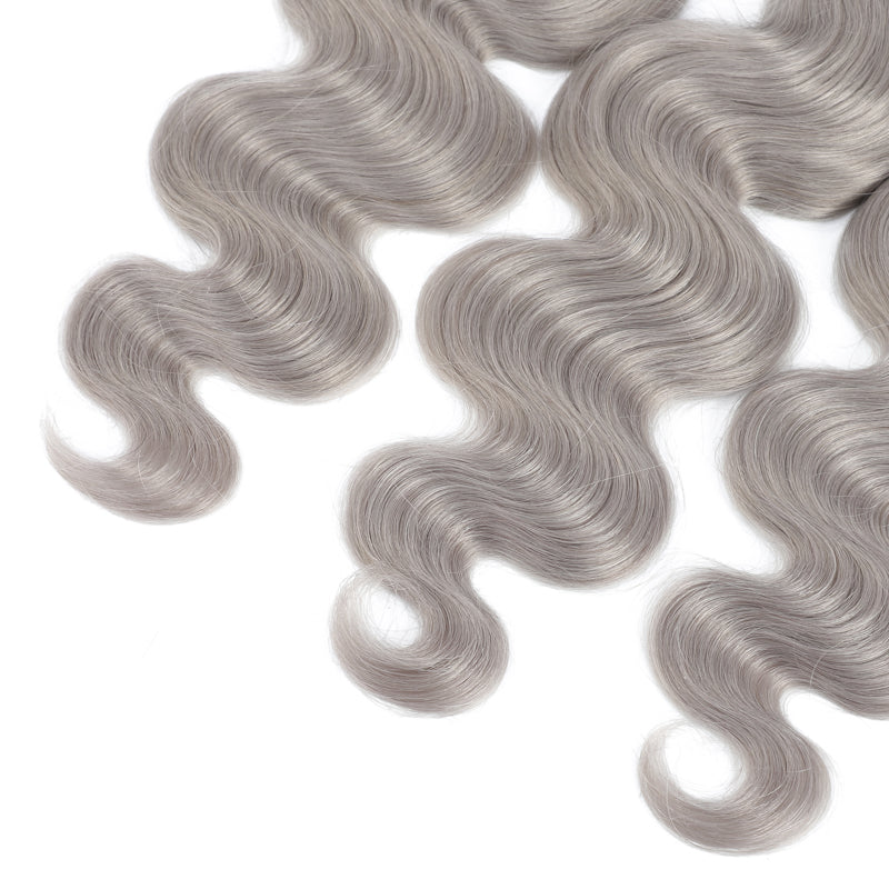 Kemy Hair Body Wave Silver Gray Remy Three Human Hair Bundles 10''-26''