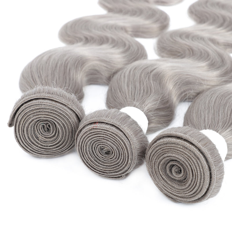 Kemy Hair Body Wave Silver Gray Remy Three Human Hair Bundles 10''-26''