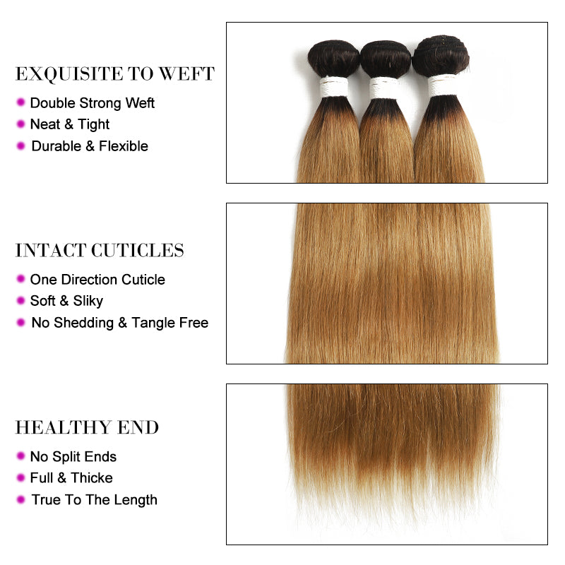 Kemy Hair Ombre Honey Blonde Straight Four Human Hair Bundles