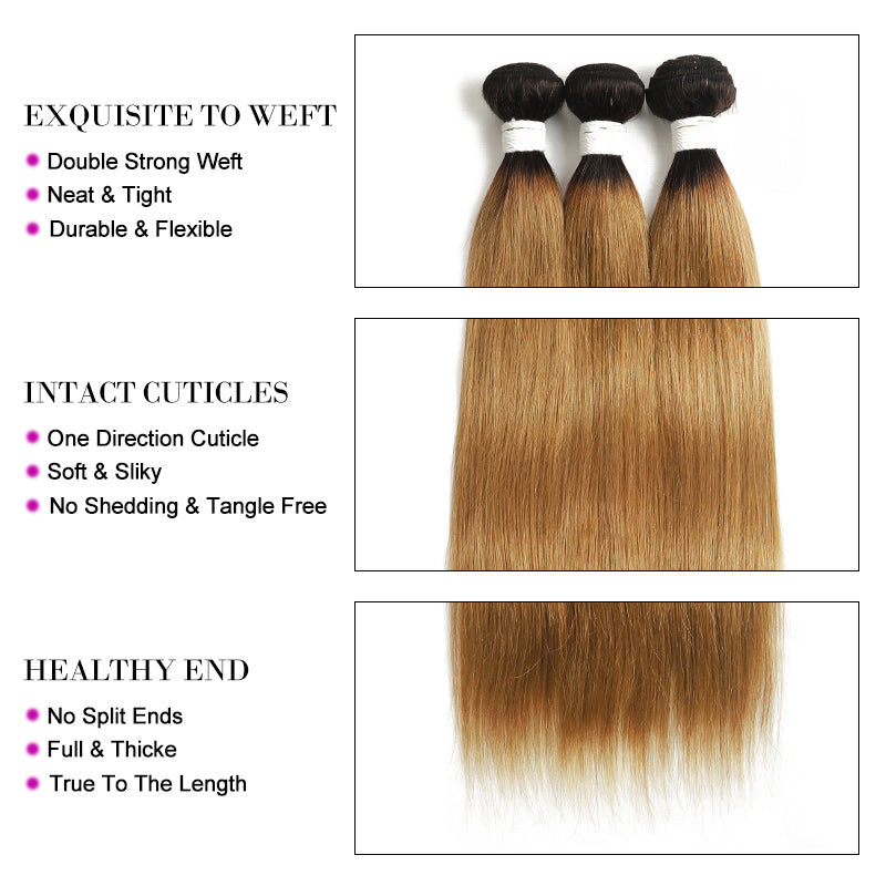 Kemy Hair Ombre Honey Blonde Brazilian Straight Human Hair Bundles With Frontal 13x4