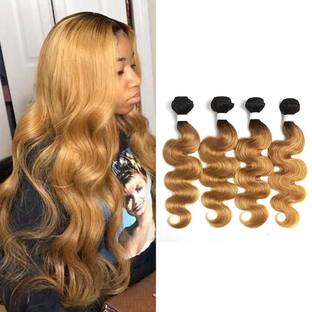 Kemy Hair Ombre Honey Blonde Body Wave Four Human Hair Bundles