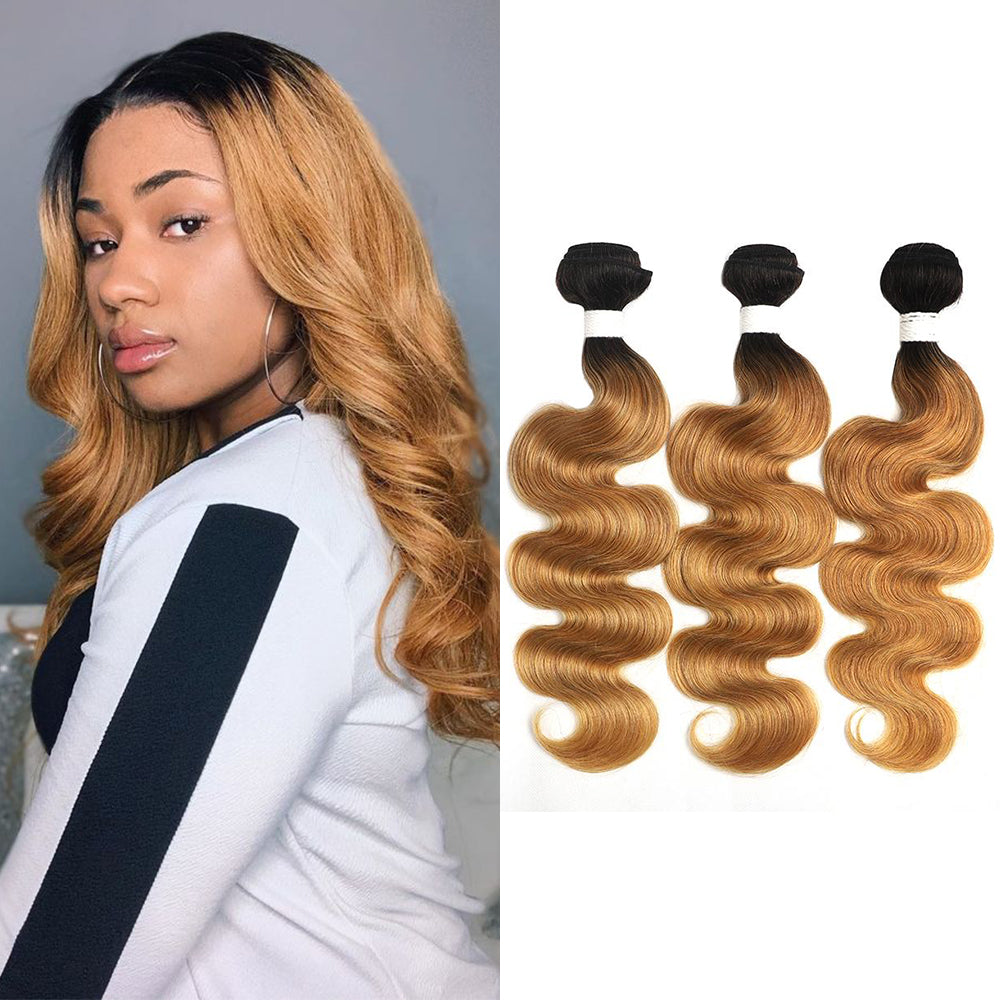 Kemy Hair Ombre Honey Blonde 1B/27 Body Wave Three Human Hair Bundles