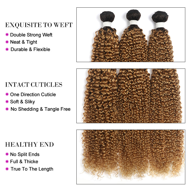 Kemy Hair Kinky Curly Human Hair Bundles with Lace Closure