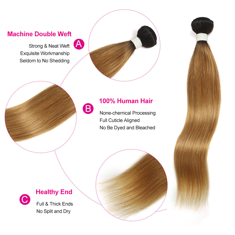 Kemy Hair Ombre Honey Blonde Straight Human Hair Bundle