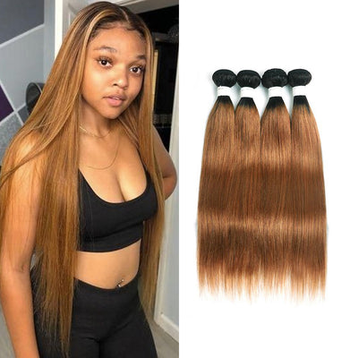 Kemy Hair Ombre Brown 1B/30 Straight 4 PCS Remy Human Hair Bundles